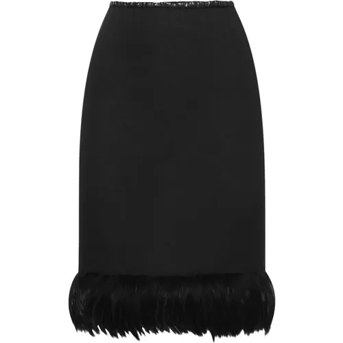 Feather Trim Silk Skirt , female, Sizes: L - Saint Laurent - Modalova