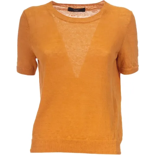 Soft Linen Knit Ribbed T-Shirt , female, Sizes: S, XS, M - Max Mara Weekend - Modalova