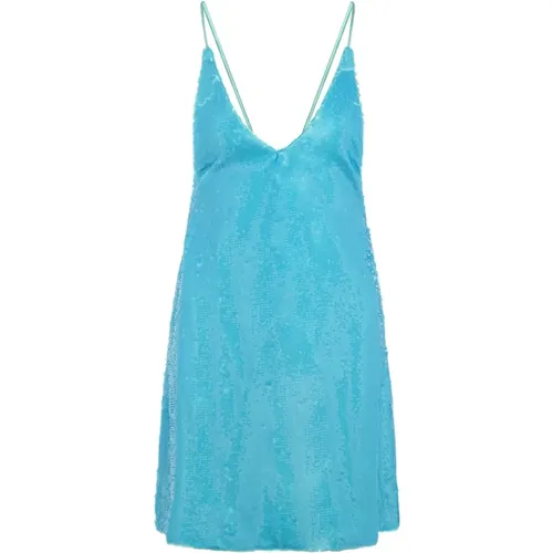 Blaues Pailletten Mini-Kleid mit V-Ausschnitt und Rückenkreuz , Damen, Größe: XS - Ganni - Modalova
