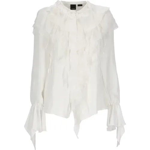 Weiße Bluse aus Seidenmischung mit Rüschen , Damen, Größe: S - pinko - Modalova