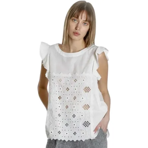 Sangallo lace blouse Art. C154Cu , female, Sizes: M - Manila Grace - Modalova