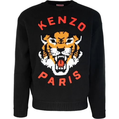 Schwarzer Tiger bestickter Pullover,Schwarzer Lucy Tiger Strickpullover,Tiger Crewneck Shirt - Kenzo - Modalova