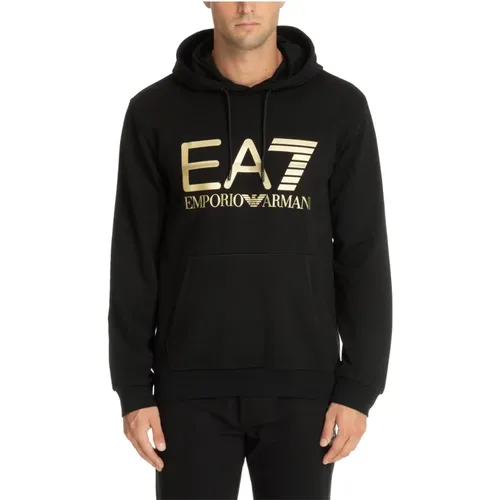 Drawstring Patterned Logo Pocket Hoodie , male, Sizes: S, L, XL, M - Emporio Armani EA7 - Modalova