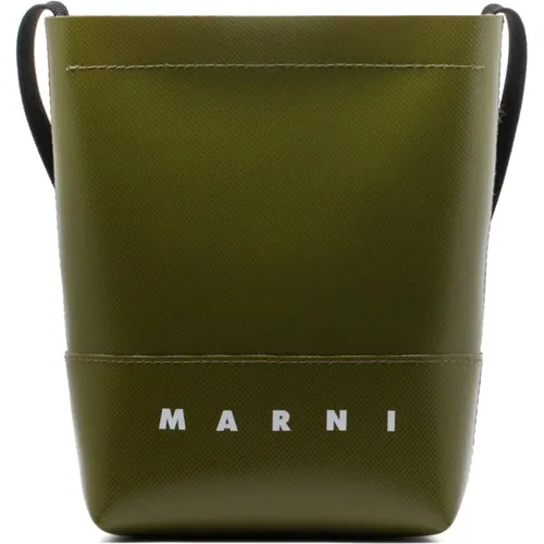 Stilvolle Taschen für jeden Anlass,TRIBECA Crossbody Tasche,Grüne TPU Umhängetasche mit Logo-Druck - Marni - Modalova