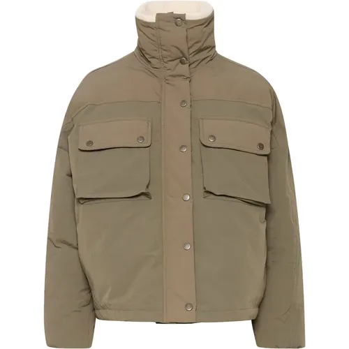 Dusty Olive Jacket with Rib Lining , female, Sizes: XL - My Essential Wardrobe - Modalova