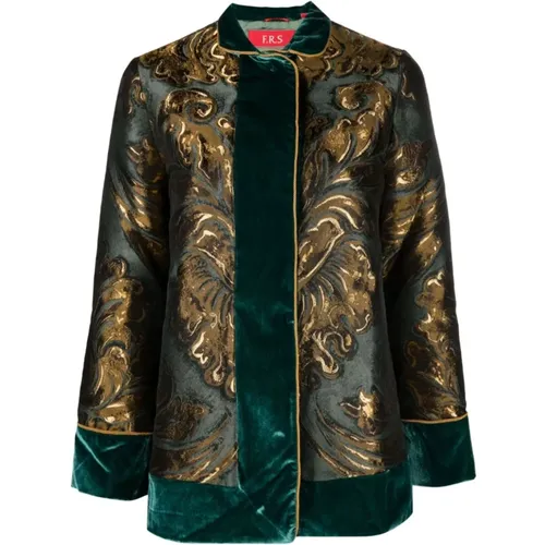 Golden Patterned-Jacquard Velour Jacket , female, Sizes: M - F.r.s For Restless Sleepers - Modalova