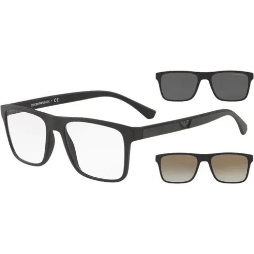 Matt Schwarz Klare Gläser Sonnenbrille , Herren, Größe: 52 MM - Emporio Armani - Modalova