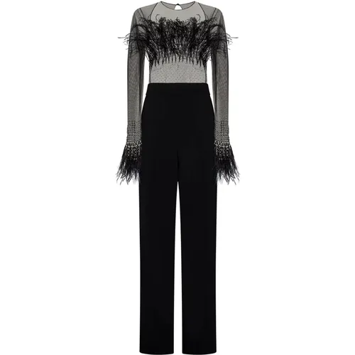 Tulle Jumpsuit with Feathers , female, Sizes: XS, S - Amen - Modalova