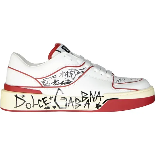White Leather Perforated Sneakers , male, Sizes: 8 UK - Dolce & Gabbana - Modalova