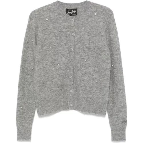 Grauer Pullover mit Kristallverzierung , Damen, Größe: M - MC2 Saint Barth - Modalova