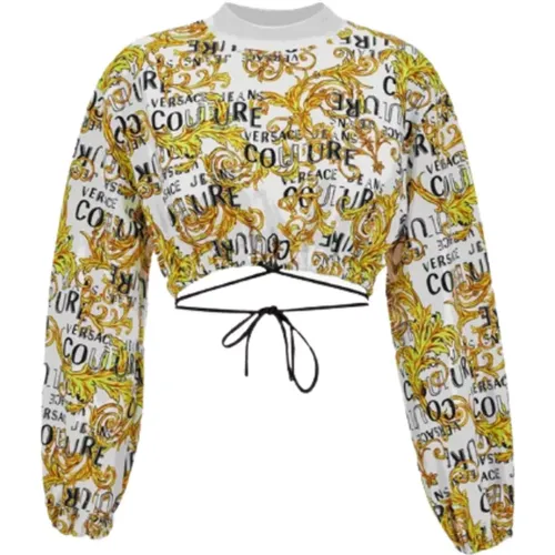 Weiße Kapuzenpullover Sweater , Damen, Größe: M - Versace Jeans Couture - Modalova
