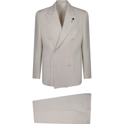 Double-Breasted Linen Suit , male, Sizes: L, S - Lardini - Modalova