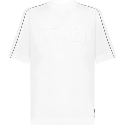 Logo Embossed Crewneck T-Shirt in , male, Sizes: L, XL, 2XL, S - Fendi - Modalova
