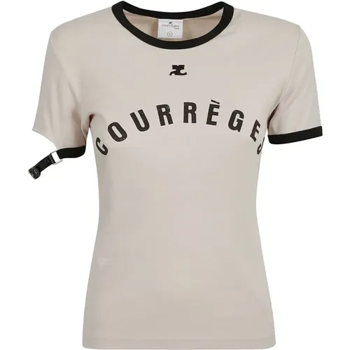 Lime Stone Black T-Shirt Jersey Logo , female, Sizes: M, XS, S - Courrèges - Modalova