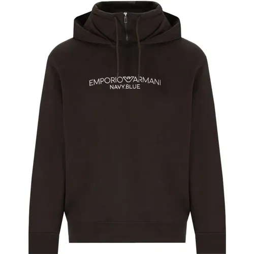 Braune Hoodie mit Logo, Hochkragen und Reißverschluss , Herren, Größe: L - Emporio Armani - Modalova