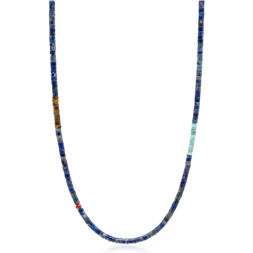 Blaue Lapis Heishi Halskette mit Tigerauge und Türkis , Herren, Größe: ONE Size - Nialaya - Modalova