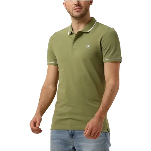 Grünes Tipping Slim Polo Shirt,Herren Polo T-Shirts Tipping Slim Polo,Stylisches Tipping Slim Polo - Calvin Klein - Modalova