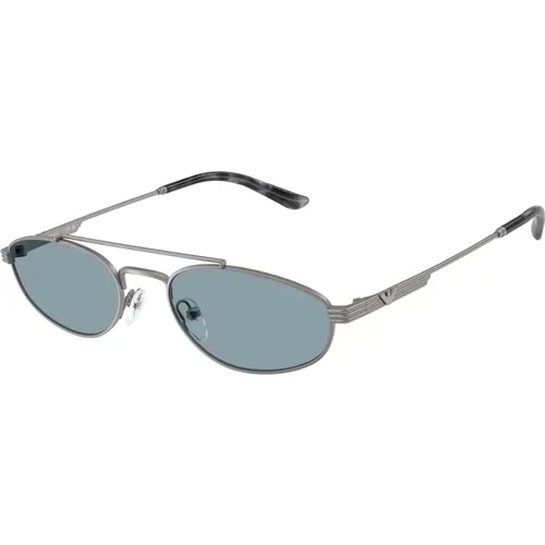 Matte Gunmetal Blue Lens Sunglasses , unisex, Sizes: 54 MM - Emporio Armani - Modalova