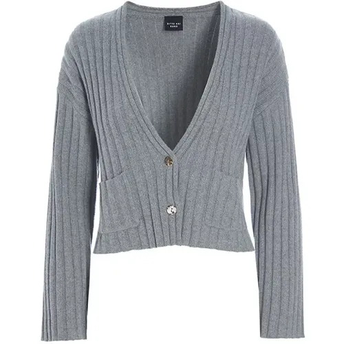 Classic Rib Knit Cardigan Grey Melange , female, Sizes: L - Bitte Kai Rand - Modalova