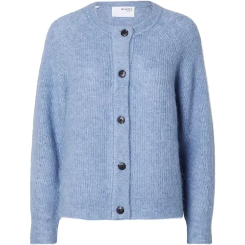 Weicher Kurzer Strick-Cardigan in Blau - Selected Femme - Modalova