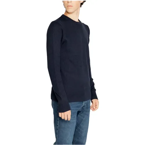 Blauer Strick Rundhals Pullover Herren , Herren, Größe: S - jack & jones - Modalova