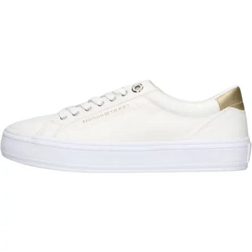 Weiße Leinwand Low Top Sneakers , Damen, Größe: 37 EU - Tommy Hilfiger - Modalova