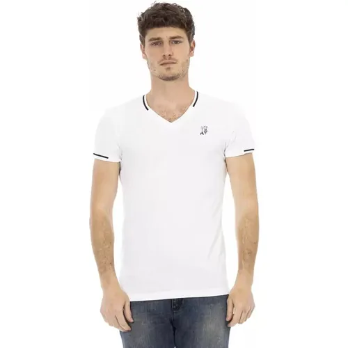 Urbanes V-Ausschnitt T-Shirt mit Brustprint , Herren, Größe: XL - Trussardi - Modalova