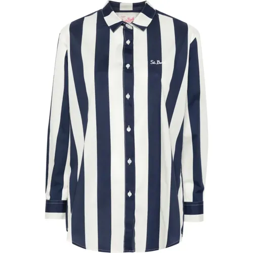 Blue Striped Shirt Classic Collar , female, Sizes: XS - MC2 Saint Barth - Modalova