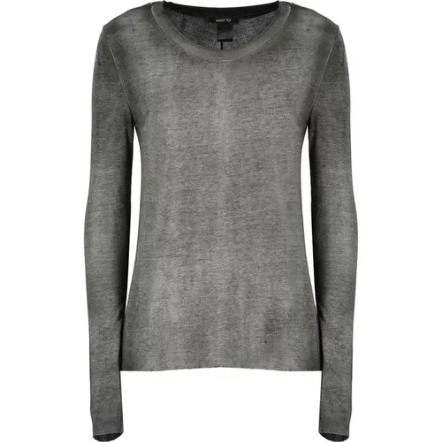 Grey Silk Sweater with Ribbed Pattern , female, Sizes: L - Avant Toi - Modalova
