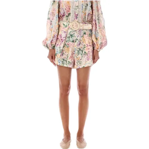 Floral Print High-Waisted Linen Shorts , female, Sizes: M - Zimmermann - Modalova