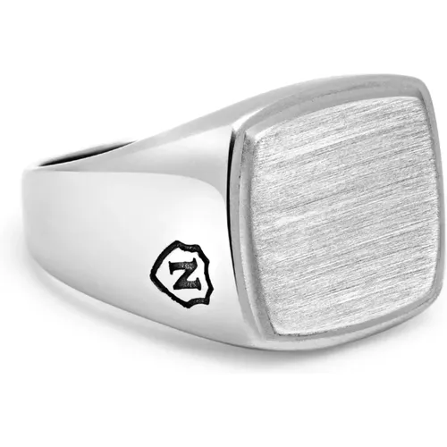 Mens Silver Signet Ring with Brushed Steel - Nialaya - Modalova