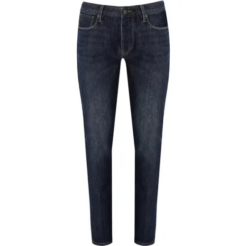 Dunkelblaue Slim Fit Jeans mit Metall-Logo - Emporio Armani - Modalova