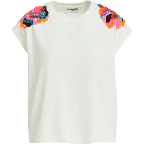 Pailletten Shirt Weiß Lockere Passform , Damen, Größe: XS - Essentiel Antwerp - Modalova