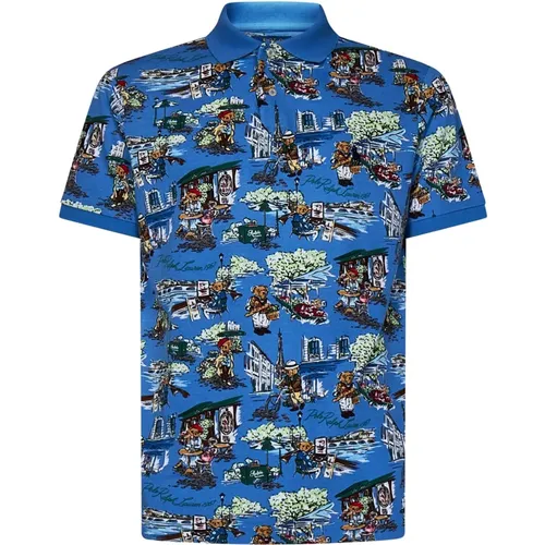 Blaue Bear Print Polo T-Shirts , Herren, Größe: L - Polo Ralph Lauren - Modalova