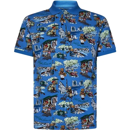 Blaue Bear Print Polo T-Shirts , Herren, Größe: S - Polo Ralph Lauren - Modalova