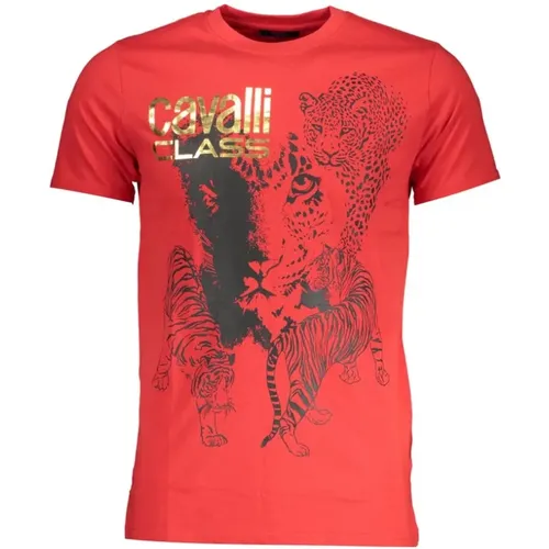 Rotes Baumwoll-Logo-Print-T-Shirt , Herren, Größe: L - Cavalli Class - Modalova