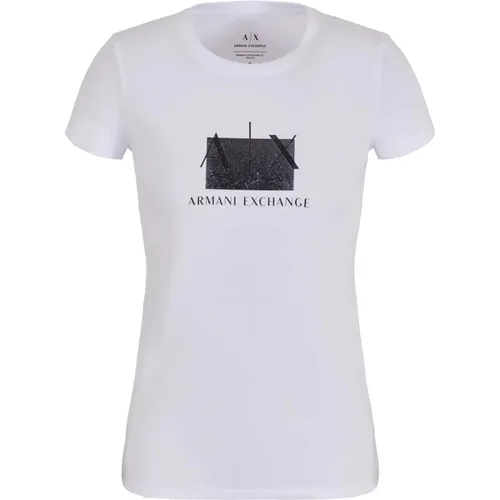 Glitter Logo T-Shirt , Damen, Größe: S - Armani Exchange - Modalova