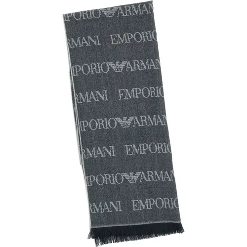 Grey Wool Blend Logo Stole , male, Sizes: ONE SIZE - Emporio Armani - Modalova