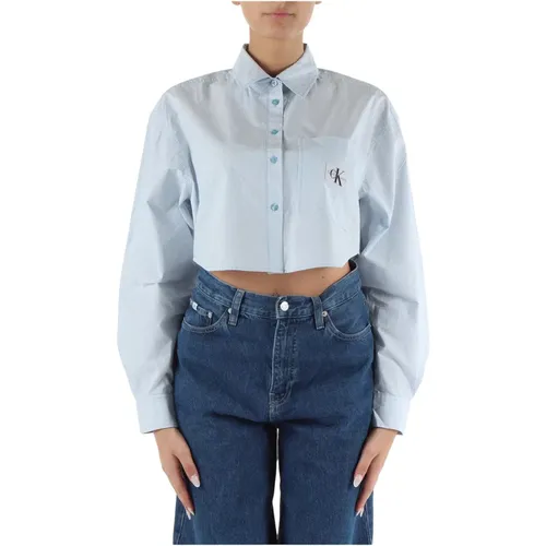 Cropped Cotton Shirt Classic Collar , female, Sizes: S, L, XS - Calvin Klein Jeans - Modalova