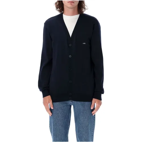 Navy/White Knitwear Cardigan Aw24 , male, Sizes: 2XL, M, XL, L - A.p.c. - Modalova