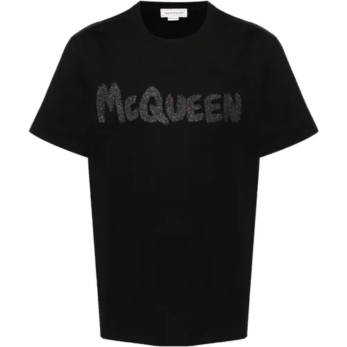 Glitter Logo Print Crew Neck T-shirt , Herren, Größe: L - alexander mcqueen - Modalova