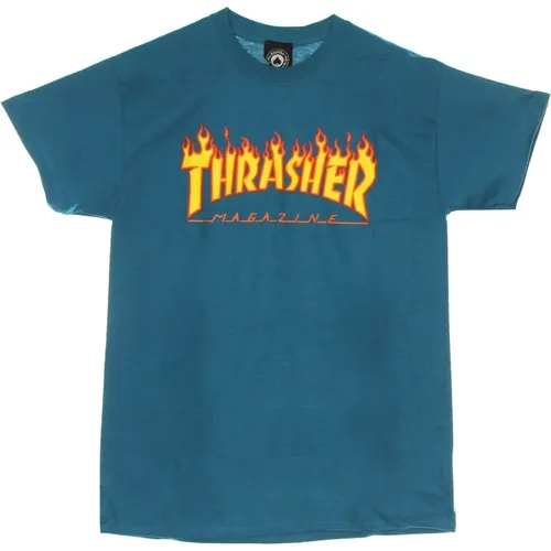 Flame Tee Blau/Gelb Kurzarm T-shirt , Herren, Größe: L - Thrasher - Modalova