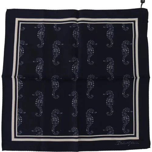 Blue Seahorse DG Printed Square Handkerchief Scarf , unisex, Sizes: ONE SIZE - Dolce & Gabbana - Modalova