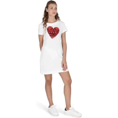 Stilvolles weißes Baumwollkleid mit einzigartigen Details , Damen, Größe: L - Love Moschino - Modalova