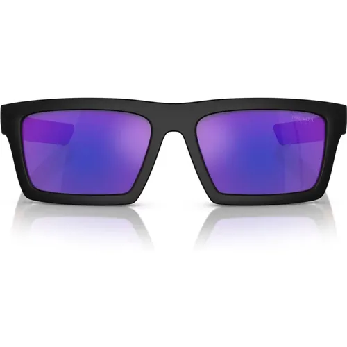 Sportliche Sonnenbrille mit dunkelvioletten verspiegelten Gläsern - Prada - Modalova