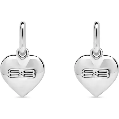 Heart Icon Earrings Silver Logo Brass , female, Sizes: ONE SIZE - Balenciaga - Modalova