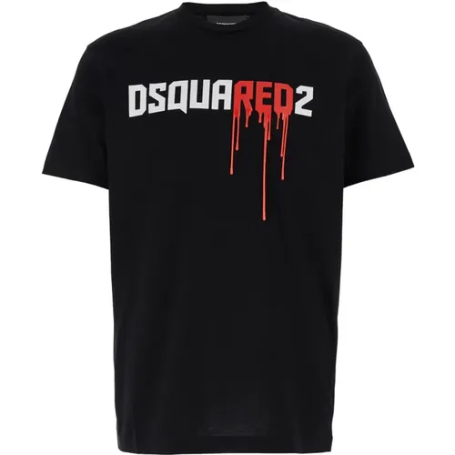 Schwarzes Logo Print Crewneck T-shirt , Herren, Größe: L - Dsquared2 - Modalova