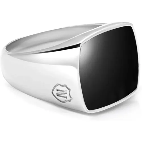 Men's Silver Onyx Signet Ring , male, Sizes: 64 MM, 66 MM, 56 MM, 68 MM, 58 MM, 60 MM, 62 MM - Nialaya - Modalova