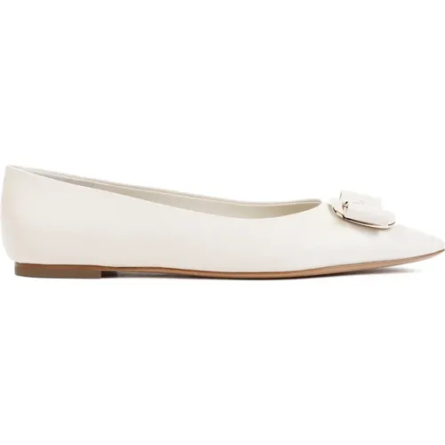 White Lamb Leather Ballerina Shoes , female, Sizes: 3 UK - Salvatore Ferragamo - Modalova