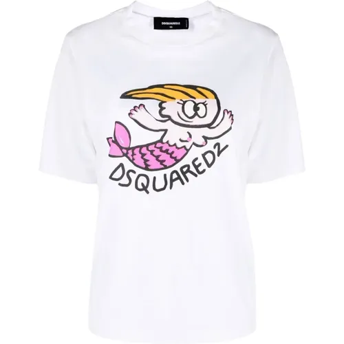 Cotton Women`s T-shirt, Versatile Casual Wear , female, Sizes: XS - Dsquared2 - Modalova